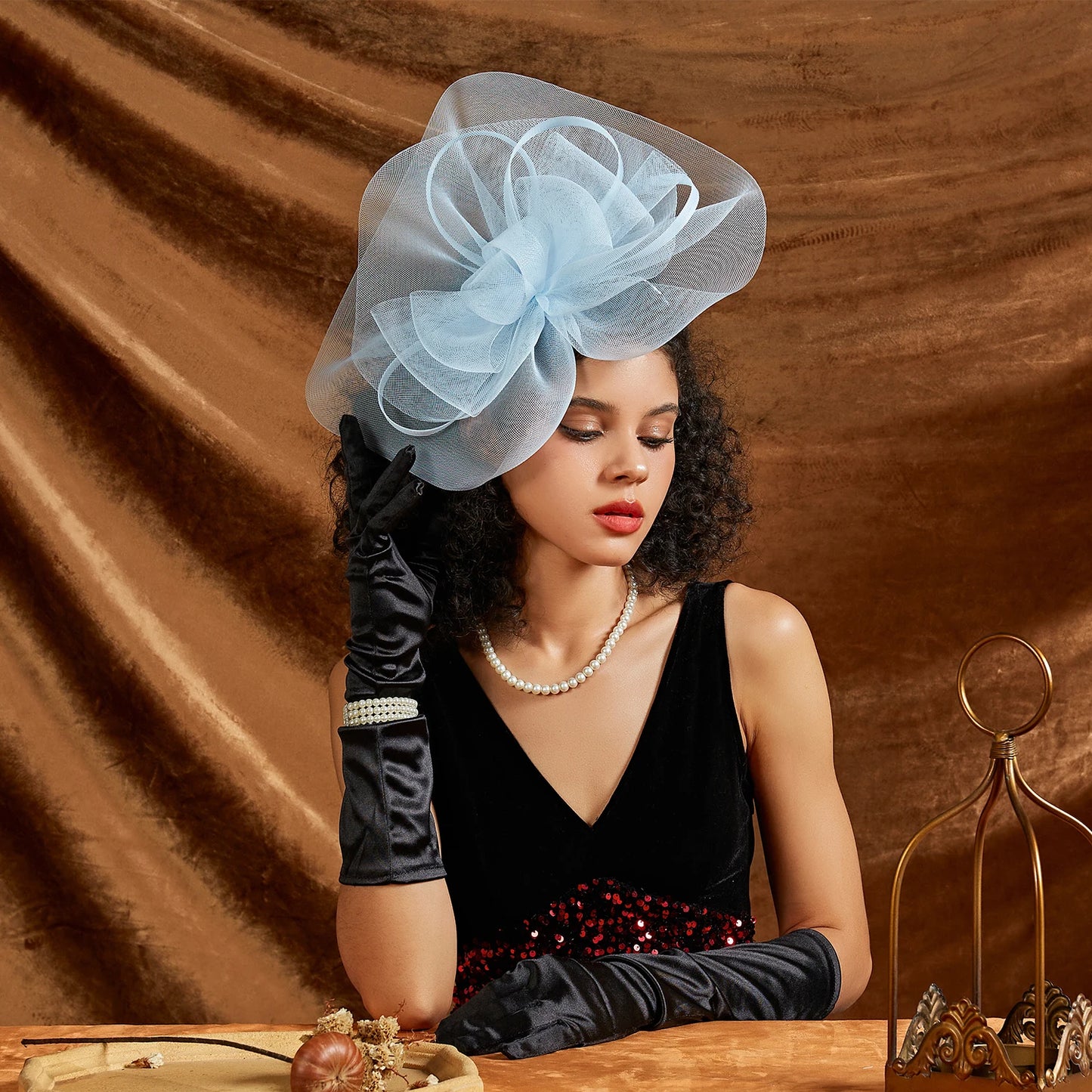 Big Flower Mesh & Feather Fascinator Headband – Elegant Bow Bridal Hair Accessories for Women