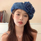 Ladies Denim Beret Hat – Vintage Retro Painter Cap with Floral Design, Casual Cowboy Style Luxury Spring & Autumn Hat for Women