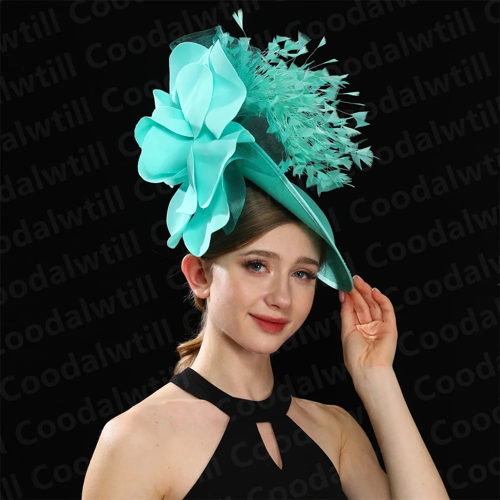Elegant Big Flower Wedding Fascinator Hat – Women’s Formal Cocktail, Tea Party, Church Headpiece with Headband, Ladies Derby Millinery Cap