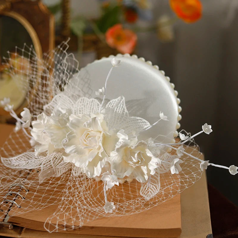Mini White Satin Fascinator Hair Clip – Women’s Flower & Pearl Headpiece for Bridesmaids, Church, Dance Shows & Tea Parties