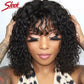 Brazilian Jerry Curly Short Bob Human Hair Wigs With Bangs Full Machine Wig Human Hair Wig Highlight Water Wave Wig For Women