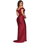 Elegant Maxi Evening Dress, Satin Banquet V Neck Sexy Spring Summer Split Dress, Female Luxury Trailing Long Party Dress