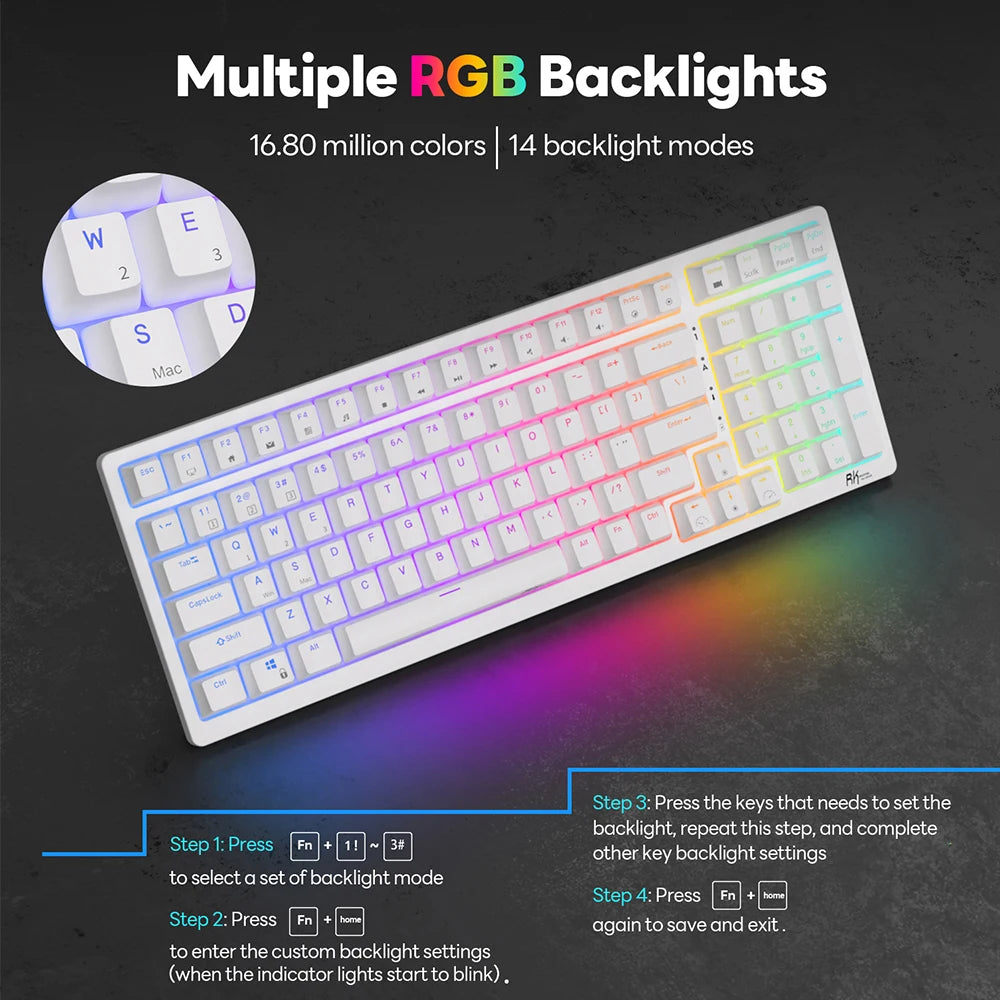 RK Royal Kludge RK98 Spanish Wireless Mechanical Keyboard Tri-mode 2.4G/Bluetooth/USB Wired RGB Hot-swappable Gamer Keyboards