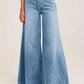 High-waisted light blue faded loose A-line wide-leg women's jeans