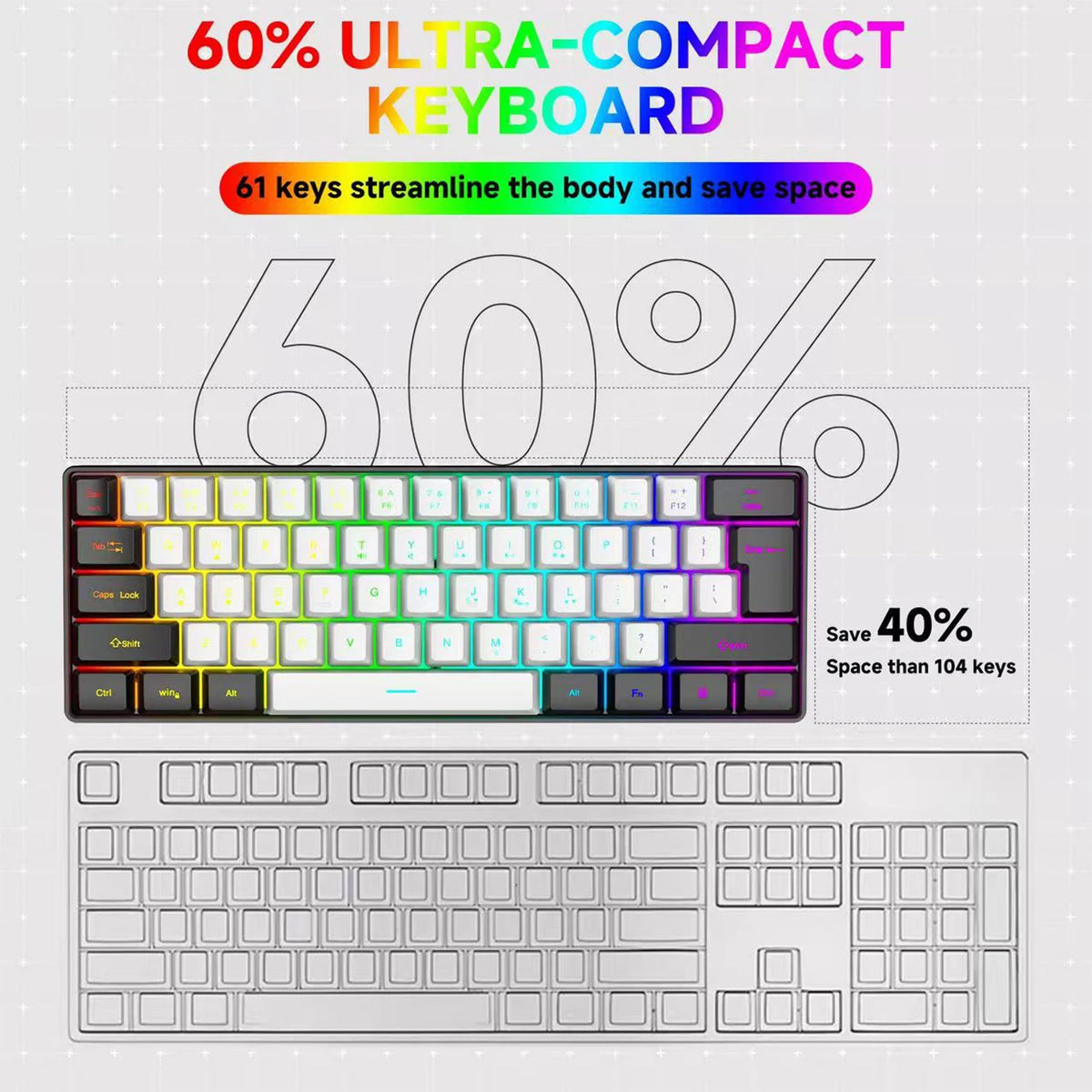 2025 new Mini 60% Compact Wired Keyboard 61 Keys RGB Backlight Membrane Keyboard For Windows PC Office laptop Computer