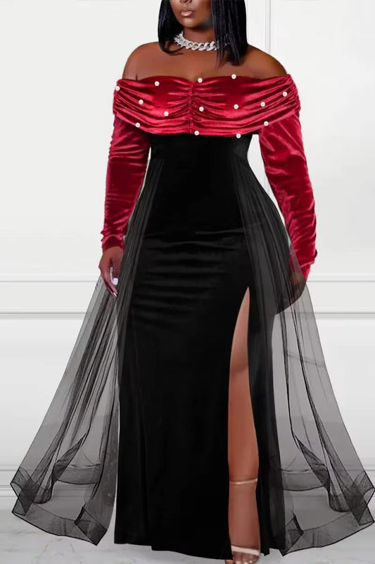 Women's Plus Size Off-The-Shoulder Velvet Maxi Dress