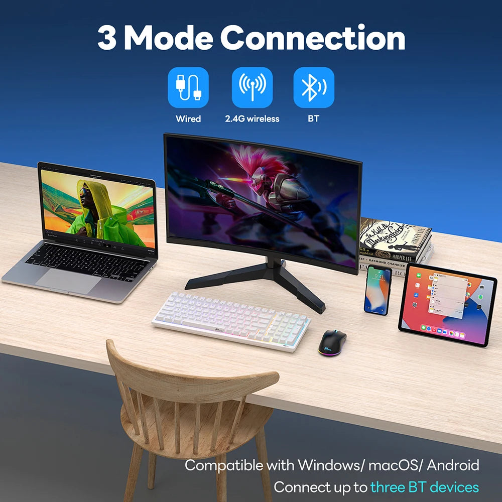 RK Royal Kludge RK98 Spanish Wireless Mechanical Keyboard Tri-mode 2.4G/Bluetooth/USB Wired RGB Hot-swappable Gamer Keyboards