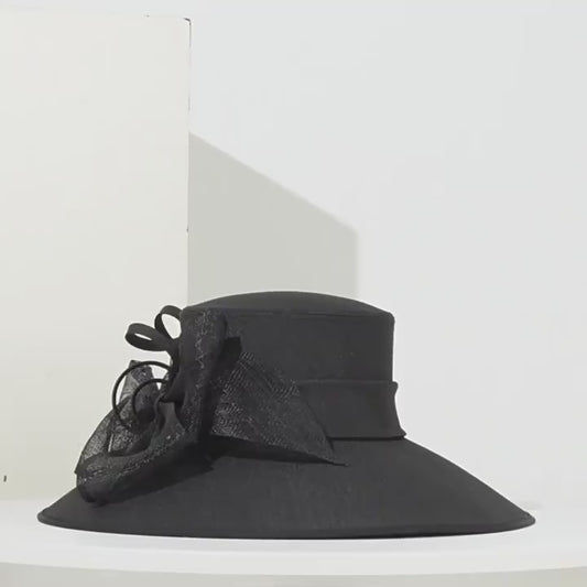 Elegant Wide Brim Black Hat for Women – Big Bow Formal Kentucky Derby Cap, Wedding & Cocktail Party Flat Top Fedora 2025