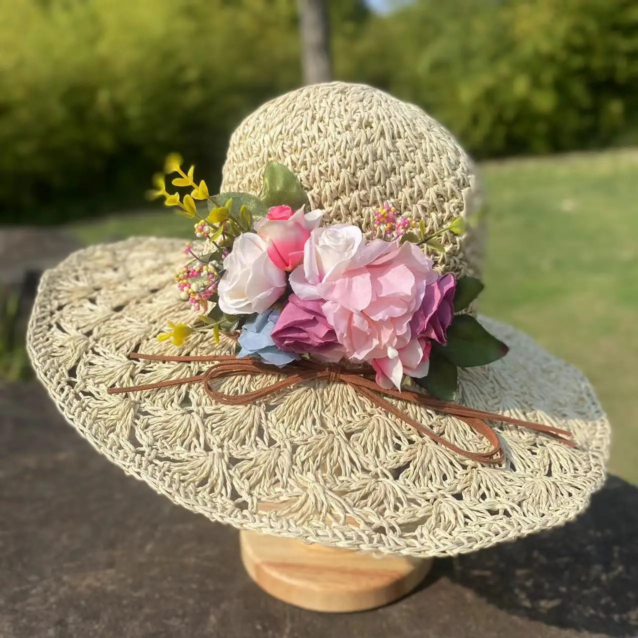French Elegant Retro Summer Straw Hat Bag Set for Women and Girls Pearl Floral Hat Mom Kid Holiday Outdoor Travel Beach Sun Hat