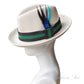 Men’s European & American Fedora – Small Top Winter Hat in Thickened Golden Velvet with Feather, Flipped Brim “Hamburger” Style