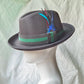 Men’s European & American Fedora – Small Top Winter Hat in Thickened Golden Velvet with Feather, Flipped Brim “Hamburger” Style