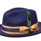 Men’s European & American Fedora – Small Top Winter Hat in Thickened Golden Velvet with Feather, Flipped Brim “Hamburger” Style