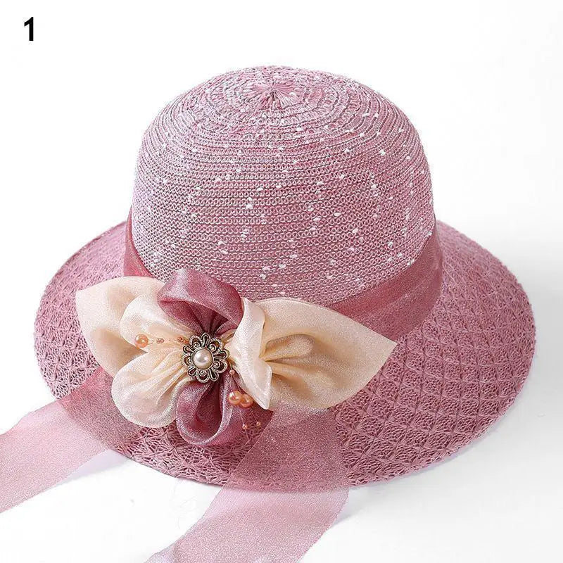 2025 Summer Women’s Sun Protection Straw Hat – Wide Brim Panama Beach Cap with Bowknot Ribbon for Ladies & Girls Outdoor