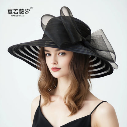 Women’s Organza Mesh Wide Brim Hat – Elegant Ruffle Sun Hat for Summer, Wedding, Bridal, Beach & Party