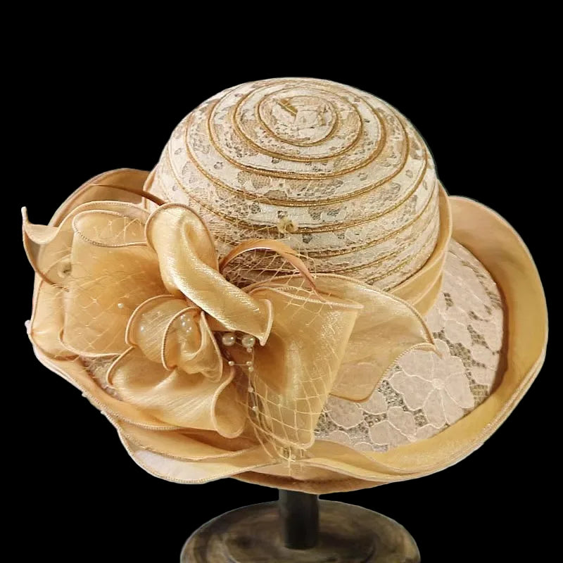 Elegant Ladies Fascinator Church Hat – Wide Brim Derby Fedora with Bow, Summer Foldable Sun Cap