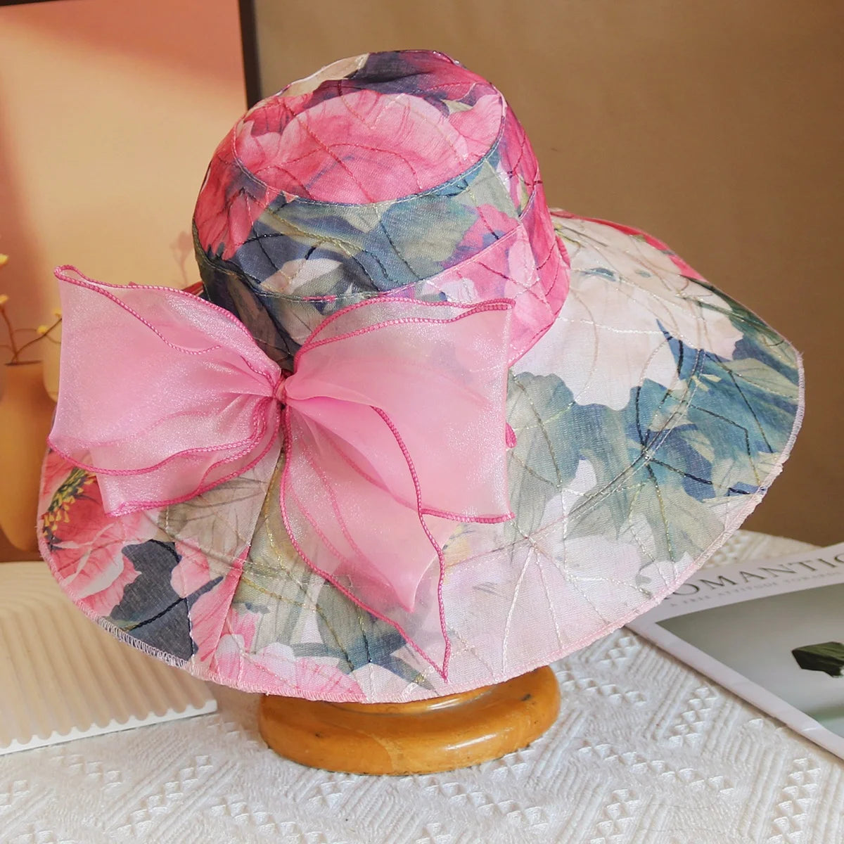 Hot Sale Women’s Summer Beach Hat – Big Brim Sunshade Panama Bucket Hat with Floral Print