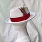 Men’s European & American Fedora – Small Top Winter Hat in Thickened Golden Velvet with Feather, Flipped Brim “Hamburger” Style
