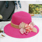 Fashion Women’s Summer Straw Sun Hat – Lace Bowknot & Flower Ribbon Flat Top Beach Bucket Cap Panama Style