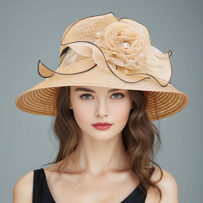 Elegant Ladies Fascinator Hat – Wide Brim Church Kentucky Derby Sun Cap with Bow