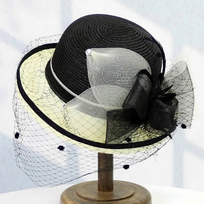 Elegant Summer Straw Hat for Women – Retro Curl Brim Sunbonnet with Flower, Outdoor Beach Sunshade, Party & Church Hat