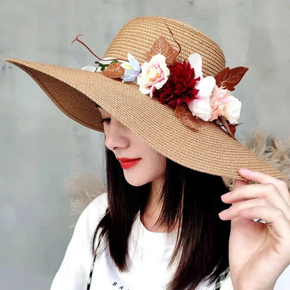 Children’s Large Brim Straw Beach Hat – Summer Sun Protection Wide Brim Sun Hat for Kids