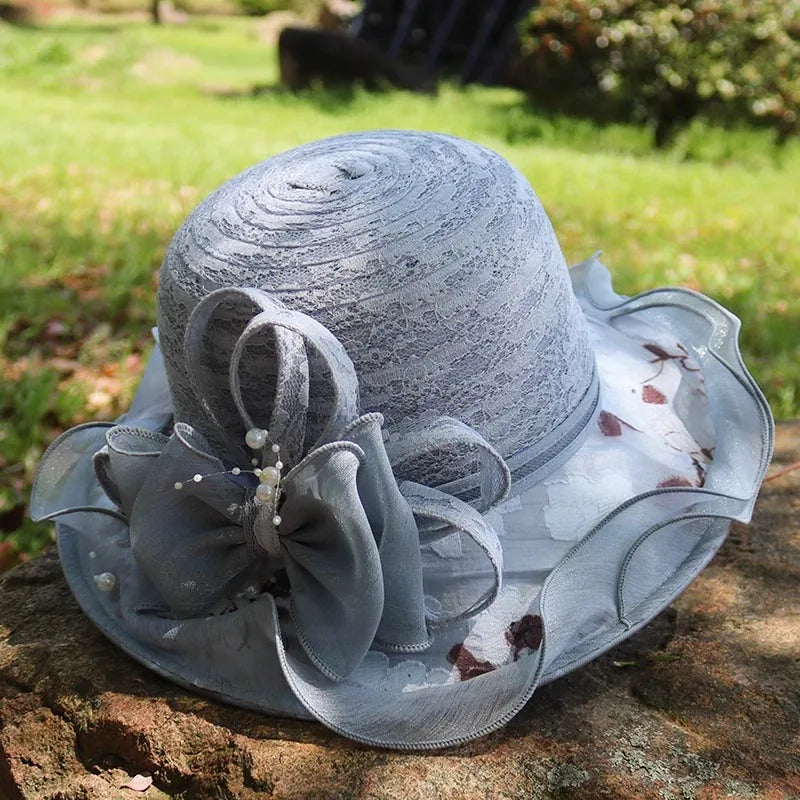 Ladies Fascinator Millinery Hat – Wide Brim Summer Fedora Bucket Hat for Church, Weddings, Kentucky Derby & Beach