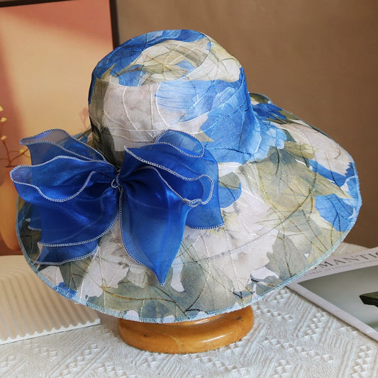Hot Sale Women’s Summer Beach Hat – Big Brim Sunshade Panama Bucket Hat with Floral Print
