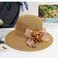 Fashion Women’s Summer Straw Sun Hat – Lace Bowknot & Flower Ribbon Flat Top Beach Bucket Cap Panama Style
