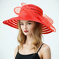 Women’s Organza Mesh Wide Brim Hat – Elegant Ruffle Sun Hat for Summer, Wedding, Bridal, Beach & Party