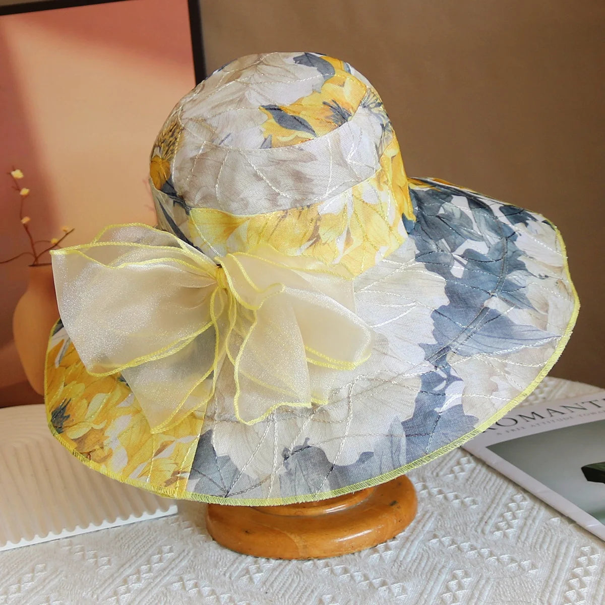 Hot Sale Women’s Summer Beach Hat – Big Brim Sunshade Panama Bucket Hat with Floral Print