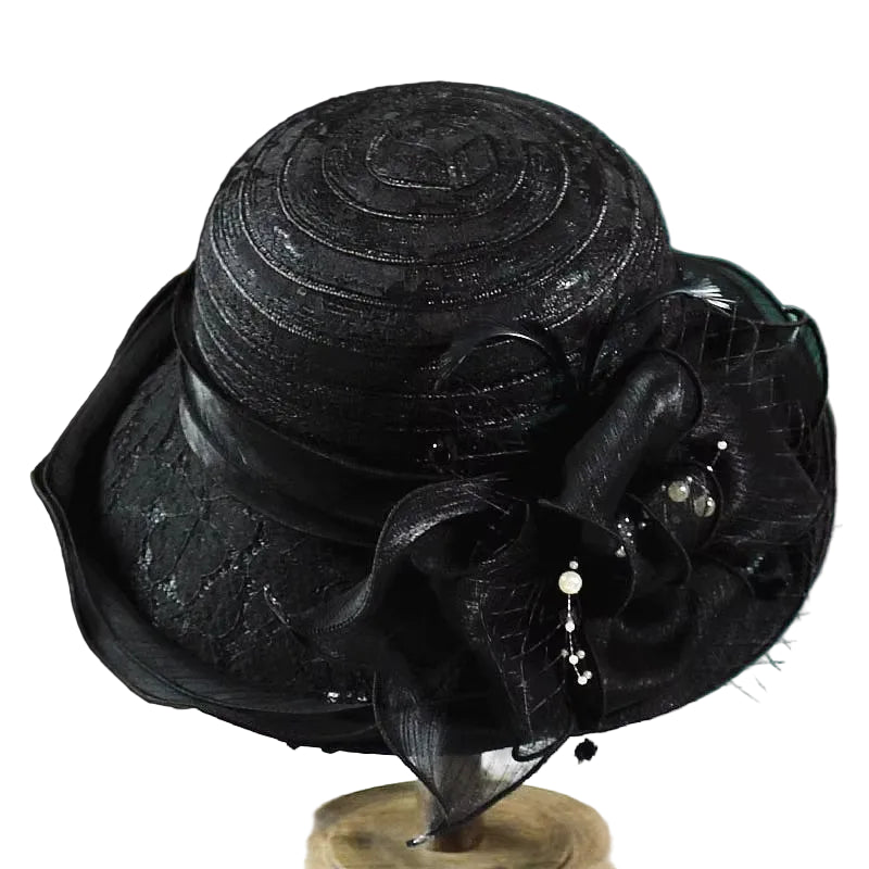 Elegant Ladies Fascinator Church Hat – Wide Brim Derby Fedora with Bow, Summer Foldable Sun Cap