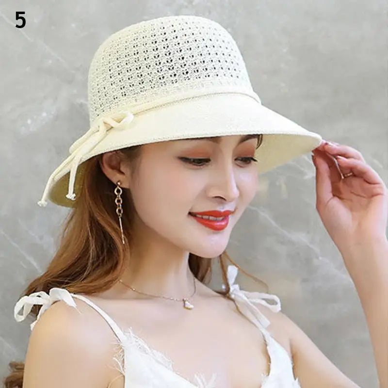 2025 Summer Women’s Sun Protection Straw Hat – Wide Brim Panama Beach Cap with Bowknot Ribbon for Ladies & Girls Outdoor