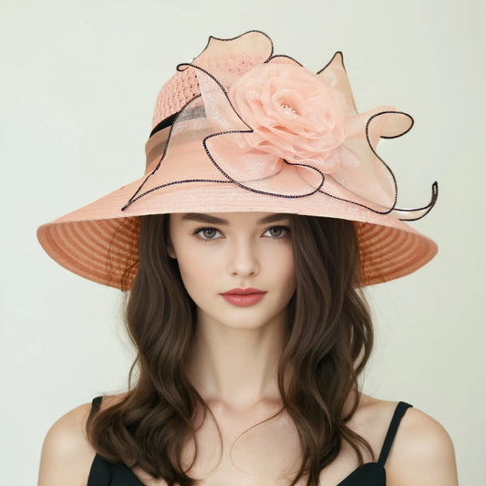 Elegant Ladies Fascinator Hat – Wide Brim Church Kentucky Derby Sun Cap with Bow