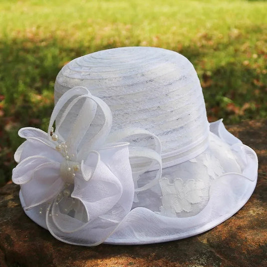 Ladies Fascinator Millinery Hat – Wide Brim Summer Fedora Bucket Hat for Church, Weddings, Kentucky Derby & Beach