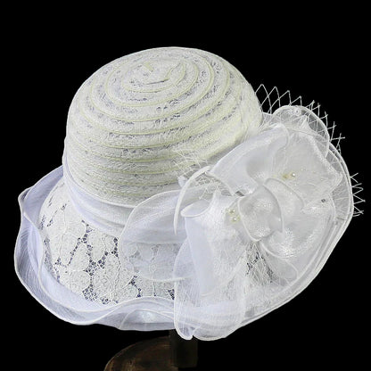 Elegant Ladies Fascinator Church Hat – Wide Brim Derby Fedora with Bow, Summer Foldable Sun Cap