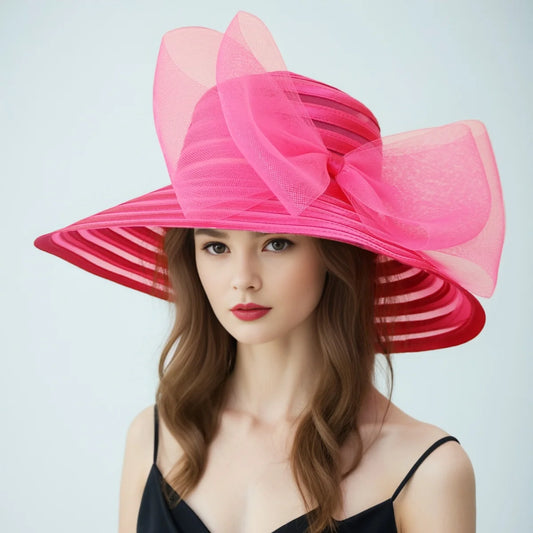Women’s Organza Mesh Wide Brim Hat – Elegant Ruffle Sun Hat for Summer, Wedding, Bridal, Beach & Party
