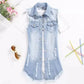Multiple Styles Denim Sleeveless Casual Blue Hole Jacket Vest Coat Women