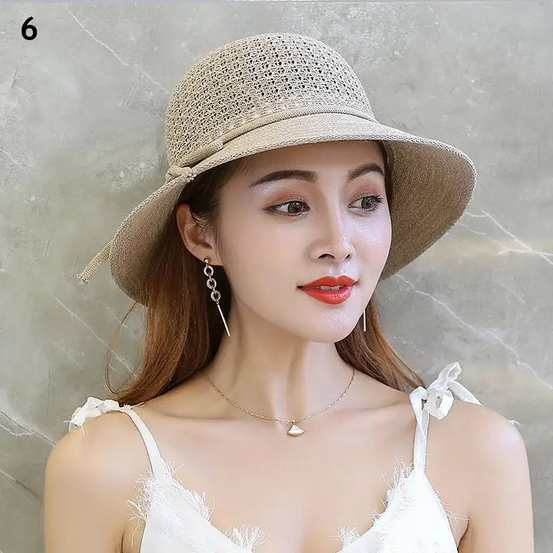 2025 Summer Women’s Sun Protection Straw Hat – Wide Brim Panama Beach Cap with Bowknot Ribbon for Ladies & Girls Outdoor