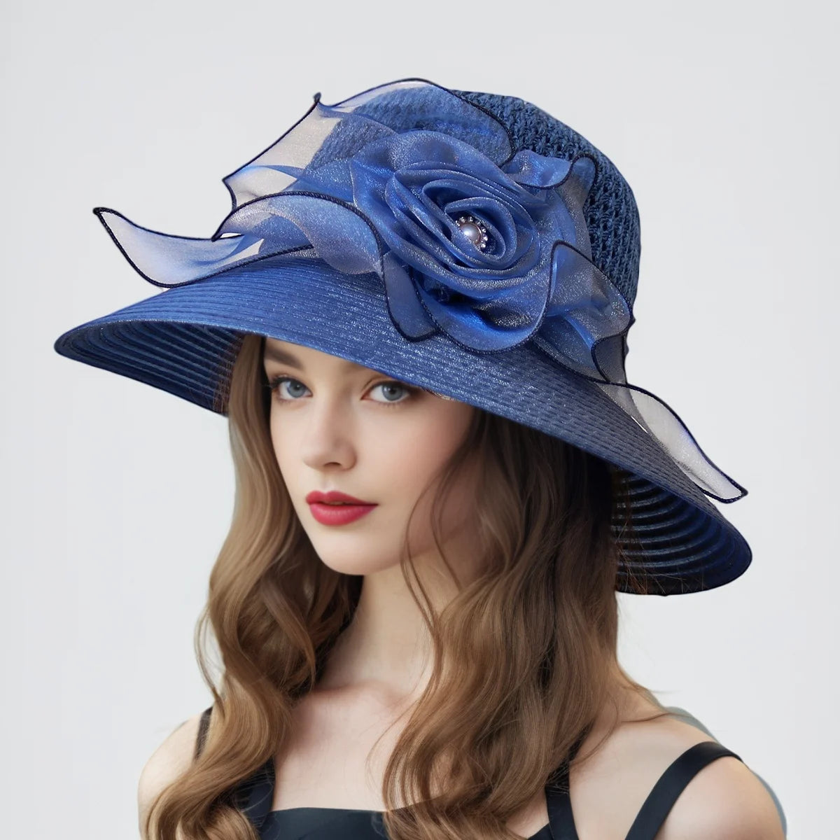 Elegant Ladies Fascinator Hat – Wide Brim Church Kentucky Derby Sun Cap with Bow