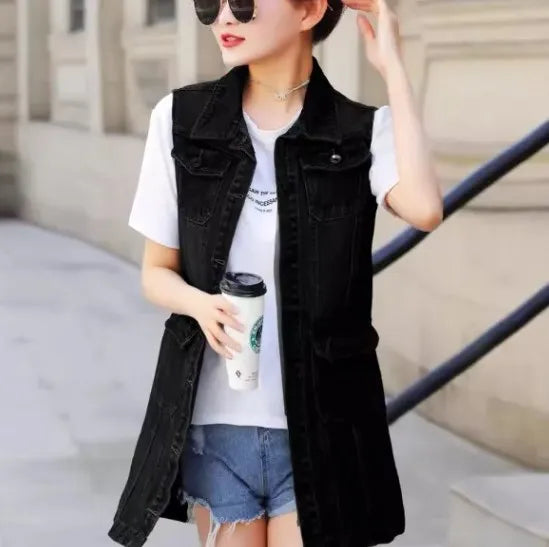 Multiple Styles Denim Sleeveless Casual Blue Hole Jacket Vest Coat Women