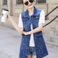 Multiple Styles Denim Sleeveless Casual Blue Hole Jacket Vest Coat Women