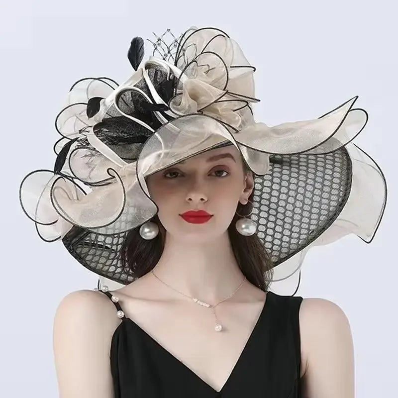 Fashionable Lady Derby Church Cloche Hat – Elegant Floral Bow Bucket Wedding & Party Bowler Cap for Women, Summer Sun Protection Fedora