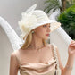 Elegant Ladies’ Lace Flower Bow Wide Brim Organza Hat – UV 50+ Sun Protection Derby Hat for Weddings, Tea Parties & Summer Events