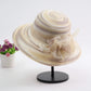 Women’s Summer Organza Sun Hat – Colorful Stripe Wide Brim Beach Hat with Floral Design, UV Protection