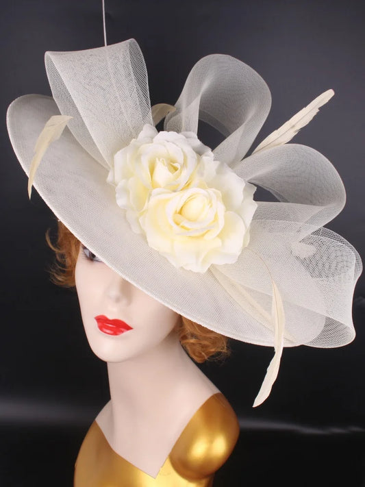 Women’s Large Flower Fascinator Hat – Elegant Church & Kentucky Derby Millinery for Weddings and Formal Events