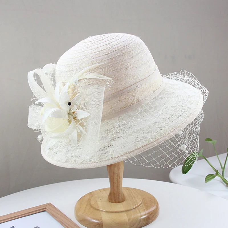 Elegant Women’s Organza Sun Hat – Wide Brim Travel Beach Cap, Party Bucket Hat for Summer