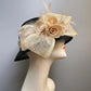 Elegant Women’s Linen Top Hat – Lightweight Handmade Flower Fascinator, Wide Brim Sun Hat, Vintage Millinery for Weddings, Tea Parties & Special Events