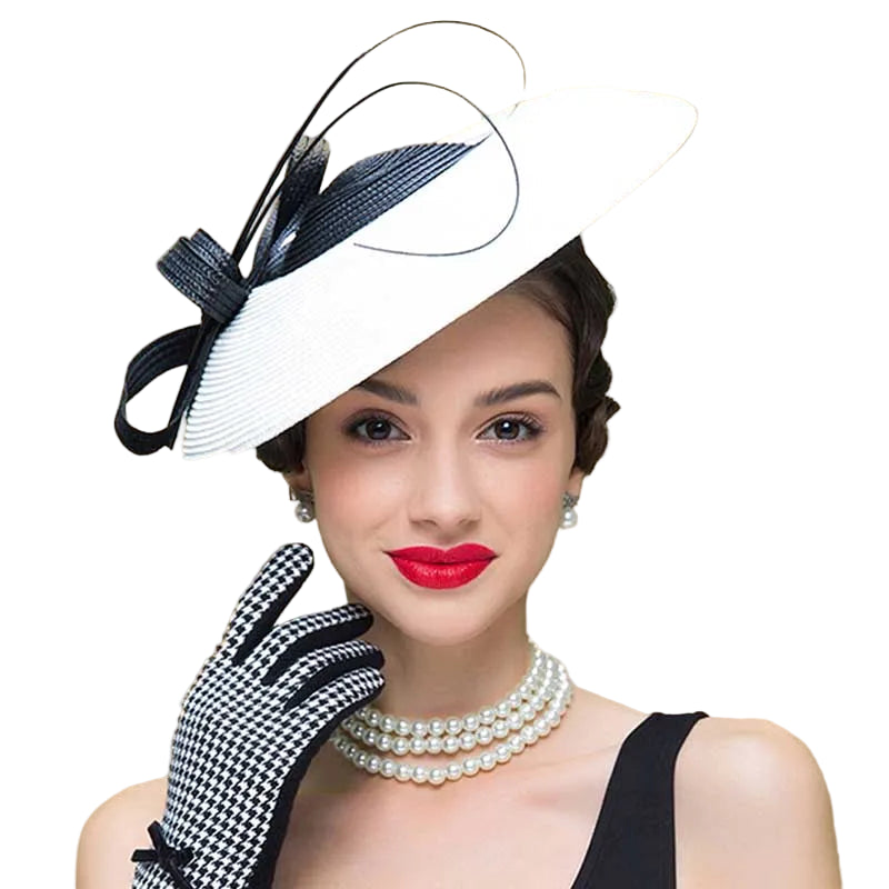 FS Fascinators Pillbox Hat for Women – Elegant Black & White Church Fedora, Wedding Kentucky Derby Dress Hat