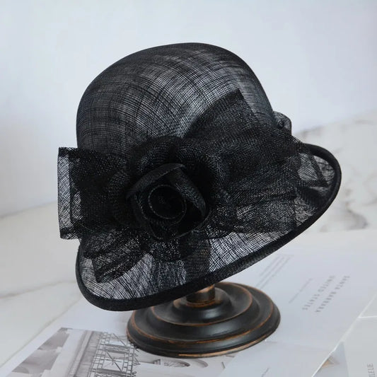 Elegant Court Linen Rose Fascinator Hat – Women’s Large Brim Summer Sun Hat for Weddings, Banquets, Kentucky Derby & Formal Events
