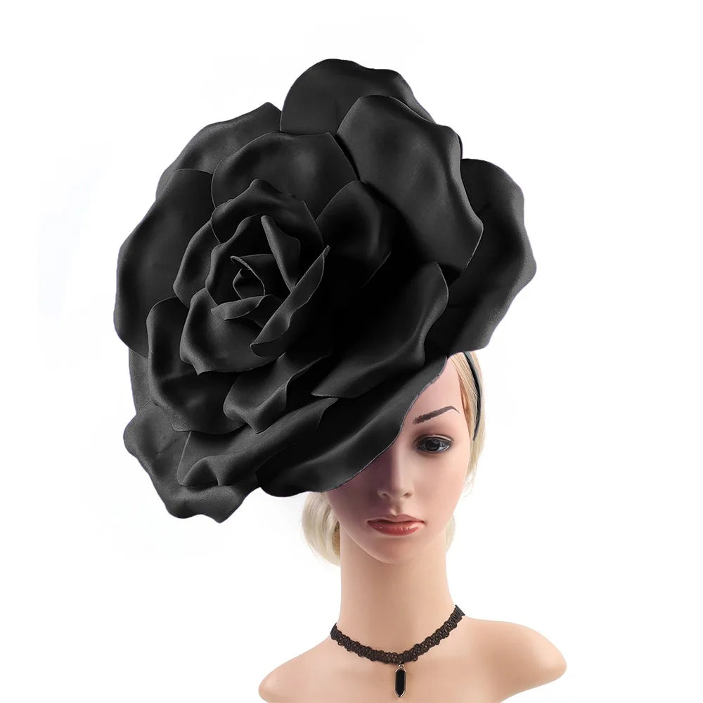 Large Flower Fascinators Womens Derby Hat Wedding Prom Rose Fascinator Hat Tea Party Headpiece with Headband Clip